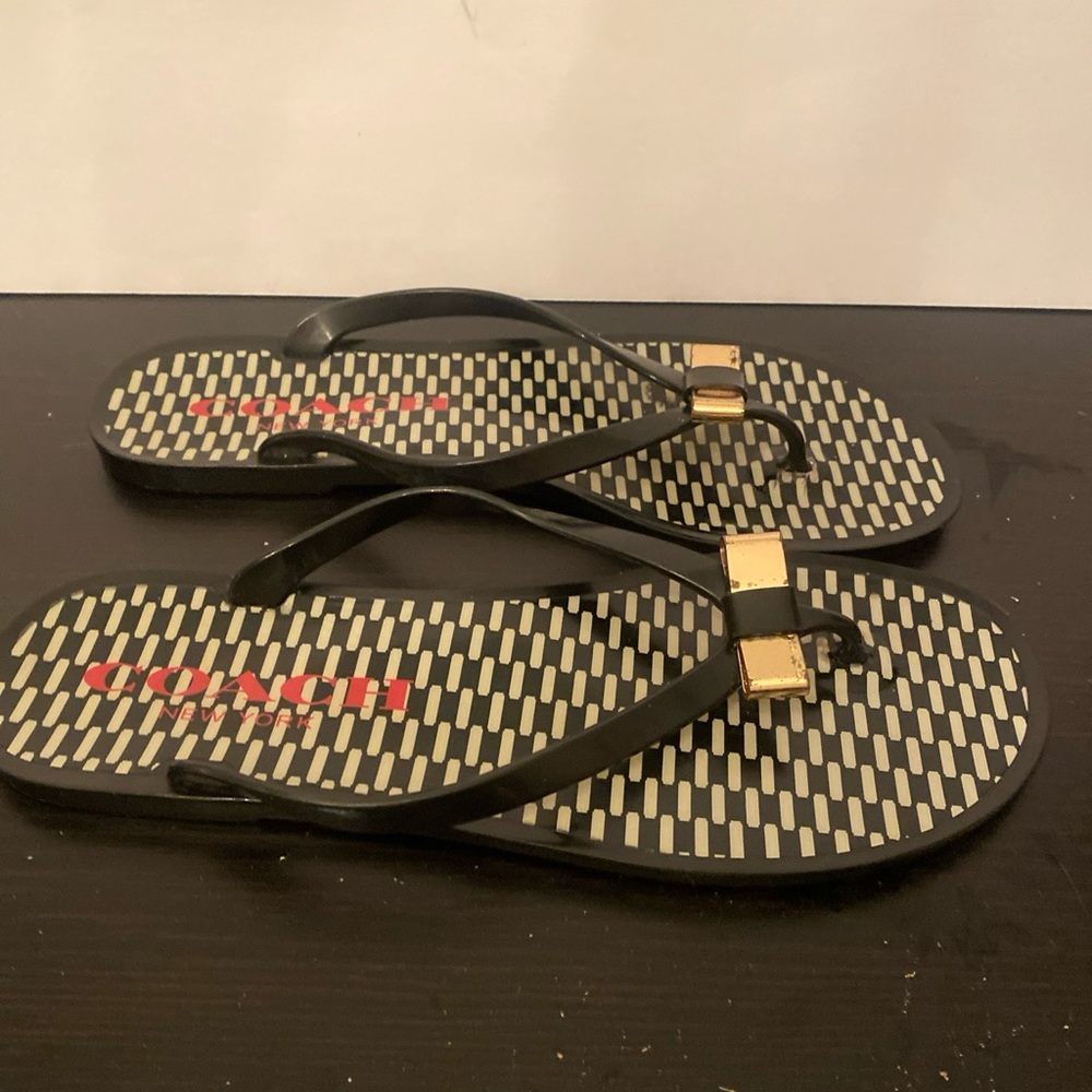 COACH Black Bow Flip Flop Sandals - Picture 5 of 6